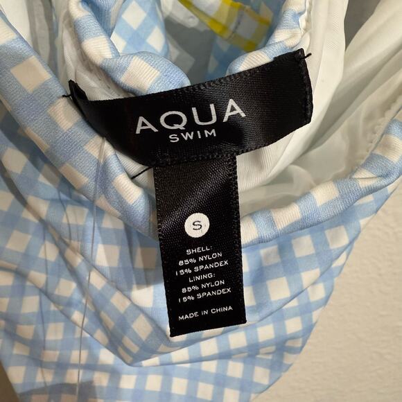 Aqua Swim Yellow Checkered Color Blocked Cut Out One Piece Swimsuit Sz S NWT - Picture 5 of 12